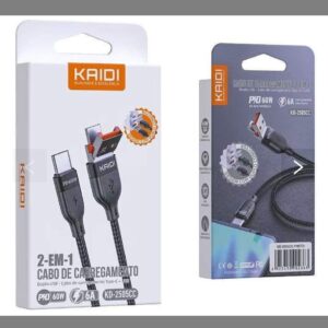 Cabo de Carregador Turbo 60W Duplo USB-c / USB 2 Em 1 Tipo C Para Tipo C / USB Original KAIDI kD2505